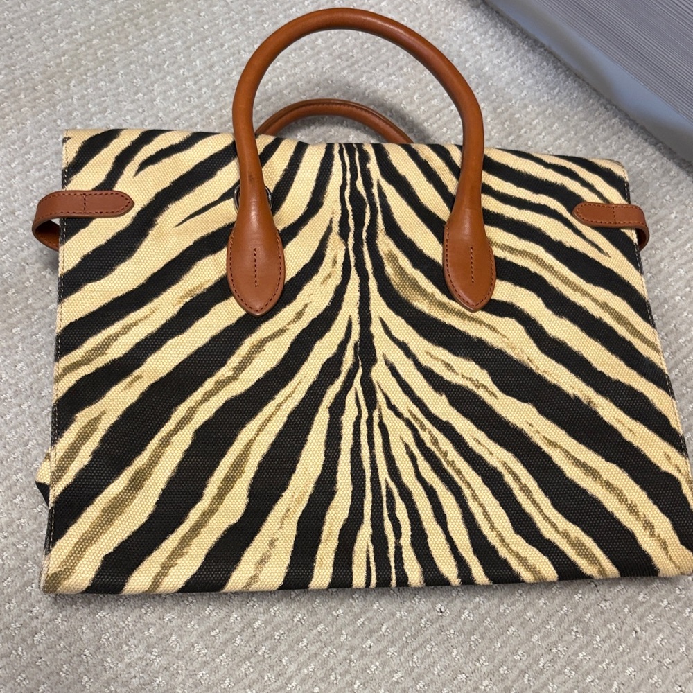Ralph Lauren Leather-Accent Zebra Print Tote Bag - Black & Cream - Picture 6 of 11